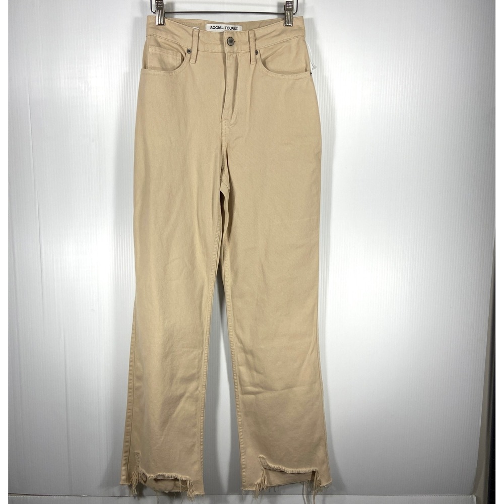 Social Tourist Ultra High Rise Straight Jeans Cream Tan Denim Womens 26 NEW